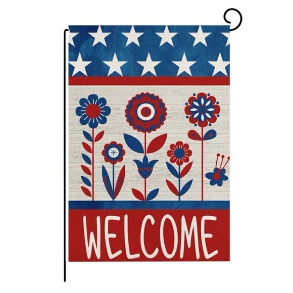 Welcome Floral Patriotic Garden Flag - Picture 1 of 6